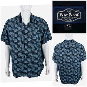 Nat Nast Mens XL Shirt Silk Blend Floral Pattern Blue Rare Button Front EUC - Picture 1 of 9