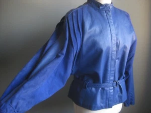 CHAQUETA DE CUERO AZUL VINTAGE 10 12 relajada NEW WAVE AÑOS 80 90 RETRO CINTURÓN GAMUZA Y2K - Imagen 1 de 17