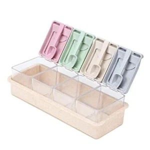 4-Grids Spice Jars, Transparent Seasoning Box Pepper Salt Seasoning Can Pot - Picture 1 of 8
