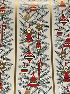VTG CHRISTMAS WRAPPING PAPER GIFT WRAP GOLD STRIPE ORNAMENT ANGEL BELL STAR NOS - Picture 1 of 8