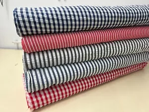 Seersucker PREMIUM GINGHAM fabric cotton blend 150cm stripe material blue red - Picture 1 of 11