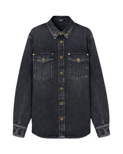 VERSACE $1750 Black Dark Stonewashed Denim Medusa Buttons Over Shirt New - Picture 1 of 3