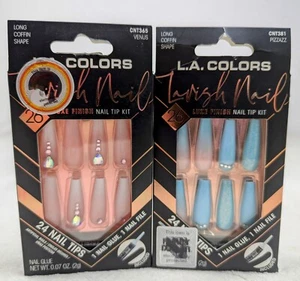 L.A. Colors Lavish Luxe Nails Long Coffin Shape 2 NIB Kits Glue, File Jeweled 48 - Picture 1 of 13