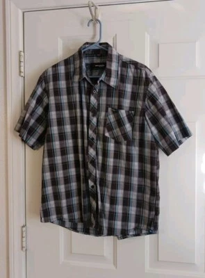 Camisa Rip Curl Para Hombre Manga Corta Con Botones Gris Blanco A Cuadros Talla Grande Surf Foto 1 de 4