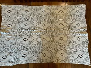 Vintage Hand Crocheted Ecru 41x28.5” Rectangular Tablecloth - Picture 1 of 10