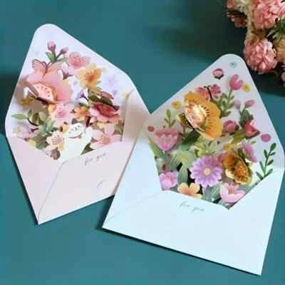 3D bouquet pop-up cards for Mother's Day,Anniversary, Valentines, Birthdays,Pink - Image 1 of 4
