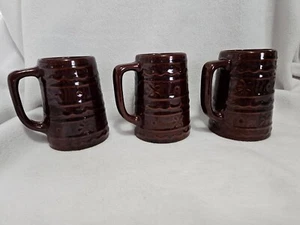 Vintage Marcrest USA Keramik braun Gänseblümchen Punkte Steinzeug Party Becher Bier Stein X3 - Bild 1 von 8