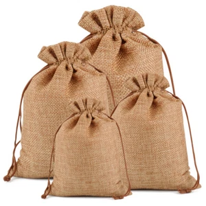 25 50 100 Wedding Burlap Favor Bags Hessian Jewelry Gift Bags Drawstring Pouches - Picture 1 of 14