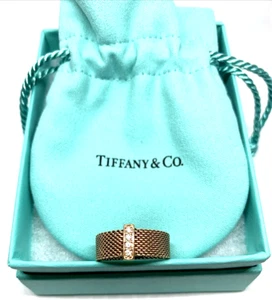 Tiffany & Co. Somerset 18K Yellow Gold & Diamond Mesh Ring; Size 7 - Picture 1 of 13