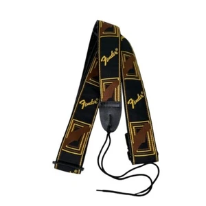 Genuine Fender 2in Monogrammed Adjustable Guitar Strap w Logo Black Yellow Brown - Picture 1 of 3