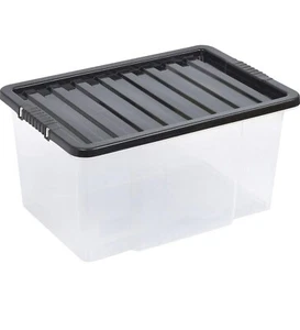 3 x 50 LITRE PLASTIC STORAGE BOX, QUALITY CONTAINER WITH BLACK LID CHEAP - Picture 1 of 2