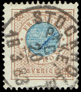 SWEDEN - 1878 - NUMERAL - 1k Bis & Blue - Sc #38 - Used F - Picture 1 of 2