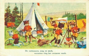 Anthropomorphic Cats Camping Vintage Kitten Postcard B36 - Picture 1 of 2