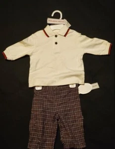 2PC Set by Koala Kids Boy 3-6 Month White shirt & Red, Black & white plaid pants - Picture 1 of 8