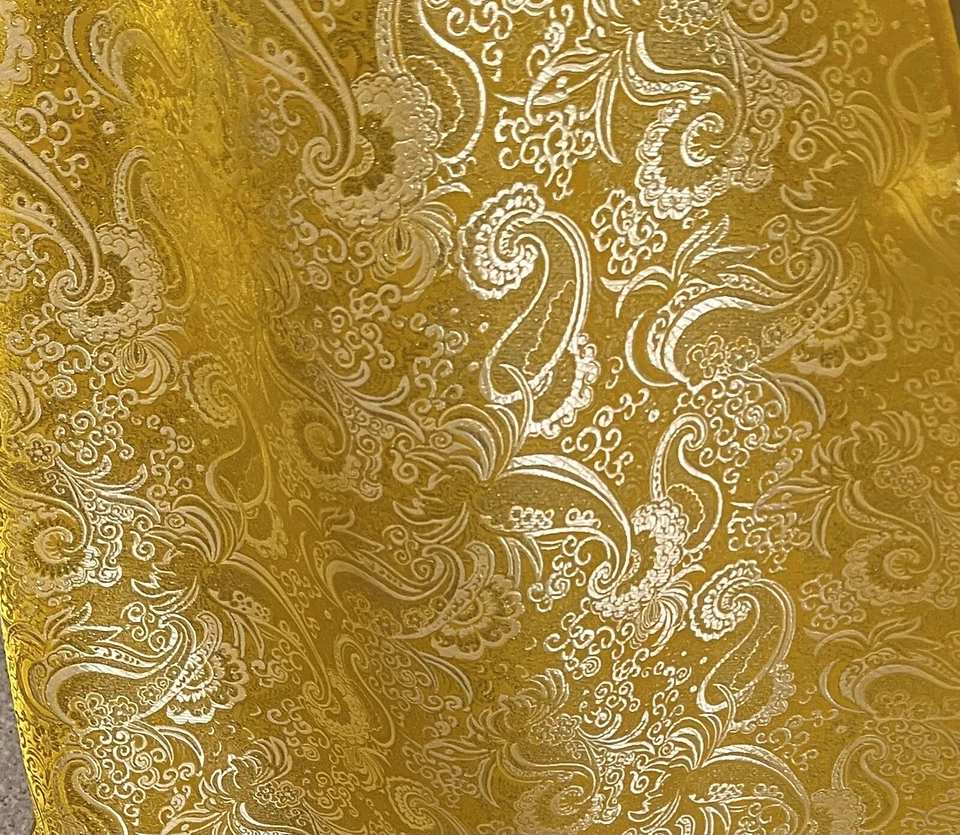 Yellow Gold  Paisley Metallic Brocade Fabric 60” Width Sold By The Yard - Image 1 of 2