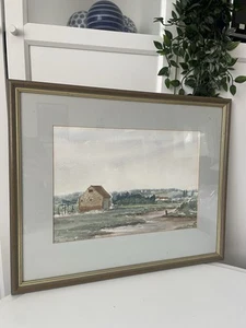 Original Watercolour Landscape Framed Vintage Suffolk Amateur Muted Painting - Picture 1 of 5