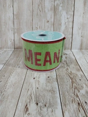 New! "You're a Mean One..." Grinch Ribbon Glitter 2.5" Lime Green Red Christmas  - Image 1 of 4