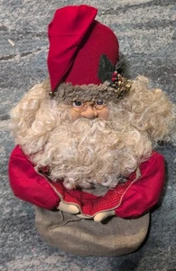 Vintage Plush Santa Claus Front Door Hanger Decoration W/ Paper Mache Face - Picture 1 of 9