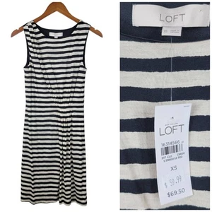 NEW Loft Shirt Dress Size XS Party Career Casual black White Stripe Ruched Waist - Picture 1 of 10
