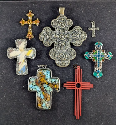 Lote Colgante Cruz - 7 Cruces Material Mixto | Incrustación Turquesa, Estrás, + Foto 1 de 4