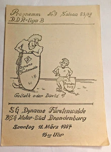 Programm SG Dynamo Fürstenwalde BSG Motor Süd Brandenburg 83/84 DDR Liga Fußball - Bild 1 von 2