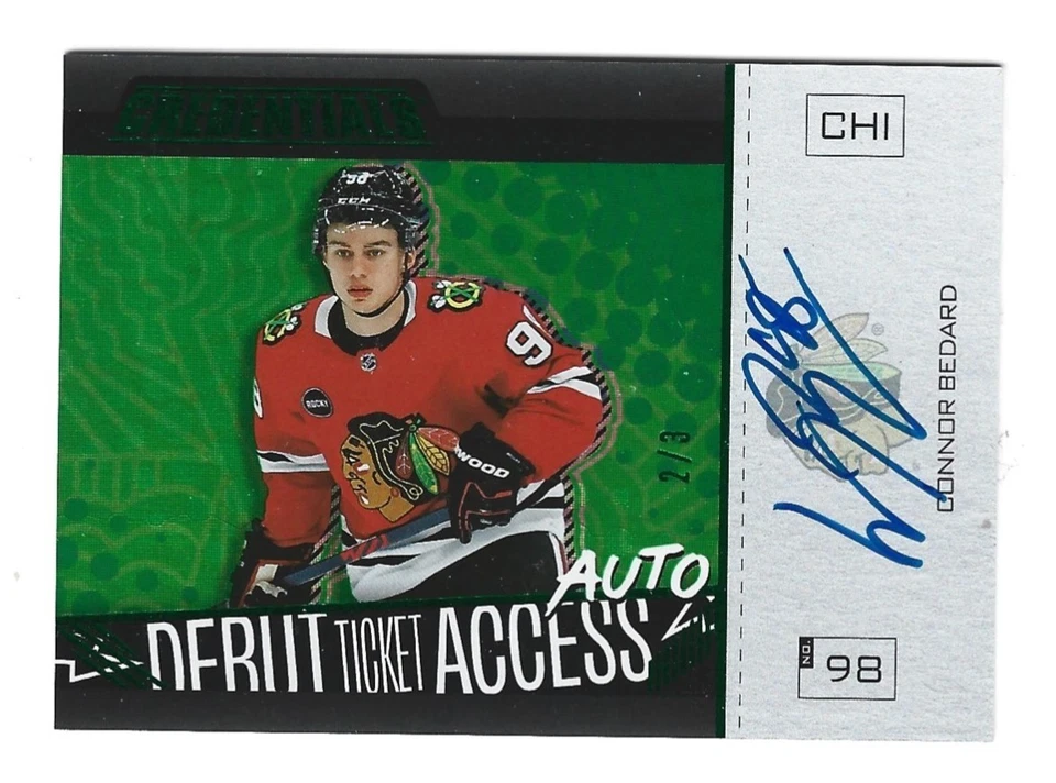 Connor Bedard 2023-24 Upper Deck Credentials DTA Horizontal Green Rookie Auto /3 - Image 1 of 2