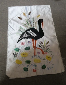 Vintage Chinese Korean Embroidery Needlework Tapestry Black Crane Bird 15"x20" - Picture 1 of 4