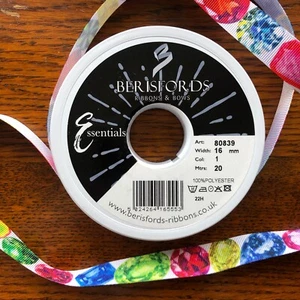 One Full Reel 20m Gemstone Pattern Grosgrain Polyester Ribbon Single side 16mm - Picture 1 of 17