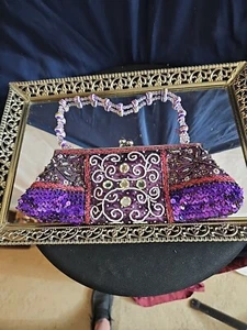 Vintage Black Taffeta Handbag With Sequins And Beads - Picture 1 of 6