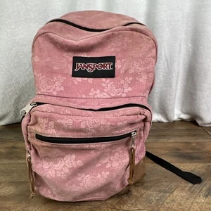 Jansport Backpack Corduroy Pink Vintage Style Light Floral Print Design Flaws - Picture 1 of 18