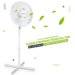 Floor Standing Pedestal Fan 16 Inch Oscillating Electric 3 Speed White Cooling - Picture 1 of 7