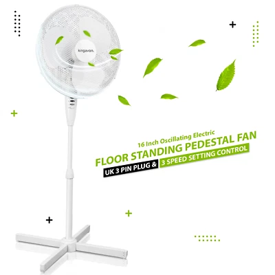 Floor Standing Pedestal Fan 16 Inch Oscillating Electric 3 Speed White Cooling - Image 1 of 4