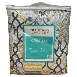 Waverly Traditions Set in Spring 3 Piece Queen Quilt Grey and Yellow - Picture 1 of 2
