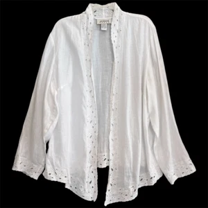 Alfani Woman Embroidered Linen Open Jacket Size 2X White Cardigan Lagenlook Top - Picture 1 of 12
