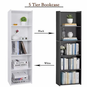 5-Tier Bookcase Bookshelf Open Shelf Storage Rack for Display Black/White - Picture 1 of 21