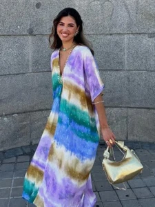 Zara Tie Dye Printed Kaftan Tunic Maxi Dress Size XS-S BNWT Bloggers Fave - Picture 1 of 7
