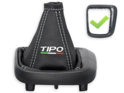 PARA FIAT TIPO II FUNDA PALANCA DE CAMBIO CUERO NEGRO BORDADO BLANCO + MARCO - Imagen 1 de 4