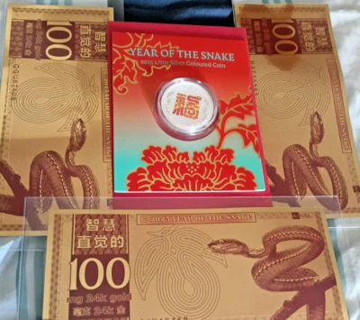 YEAR OF THE SNAKE 2025 (DOUBLE DEAL) 1/2 oz Silver Coin,  100mg 24k Gold  note - Image 1 of 2