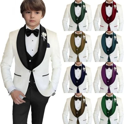 Traje Jacquard Niños Calce Ajustado Esmoquin para Niños 4 Piezas Niños Esmoquin Trajes de Boda Foto 1 de 4