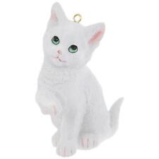 White Cat Pink Nose & Ears With Paw Up Polystone Christmas Tree Ornament NEW