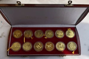 Shanghai Mint:A set of 12 brass Chinese lunar medals from 1981-1992 China coin - Picture 1 of 12