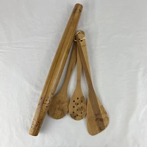 Disney Parks Mickey Mouse Bamboo Kitchen Spoon Tools Set of 3 & Rolling Pin NEW - Picture 1 of 19