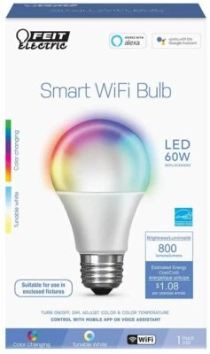 OM60/RGBW/CA/AG WiFi Color  Dimmable Alexa Google Assistant A19 LED Bulb 60W - Image 1 of 4