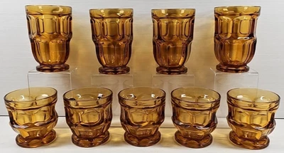 Lote de 9 vasos retro Libbey Ashburton ámbar antiguo vaso antiguo Foto 1 de 4