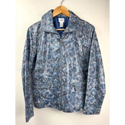 Chaqueta de moto de cuero Chico's azul piel de serpiente cremallera en relieve para mujer talla 2 EE. UU. L 12 Foto 1 de 4