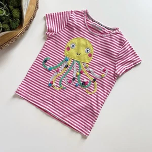 Mini Boden Octopus Pom Pom Appliqué Pink Stripe Shirt | Size 5/6 - Picture 1 of 4