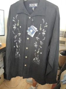 NWT! NAT NAST Black "Take Five" Ltd Ed #86 Embroidered Long Sleeves 100% Silk XL - Picture 1 of 4