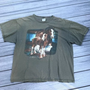 Vintage Delta Pro Weight T-Shirt Men's XL Olive Green SeaWorld Clydesdale Horses - Picture 1 of 7