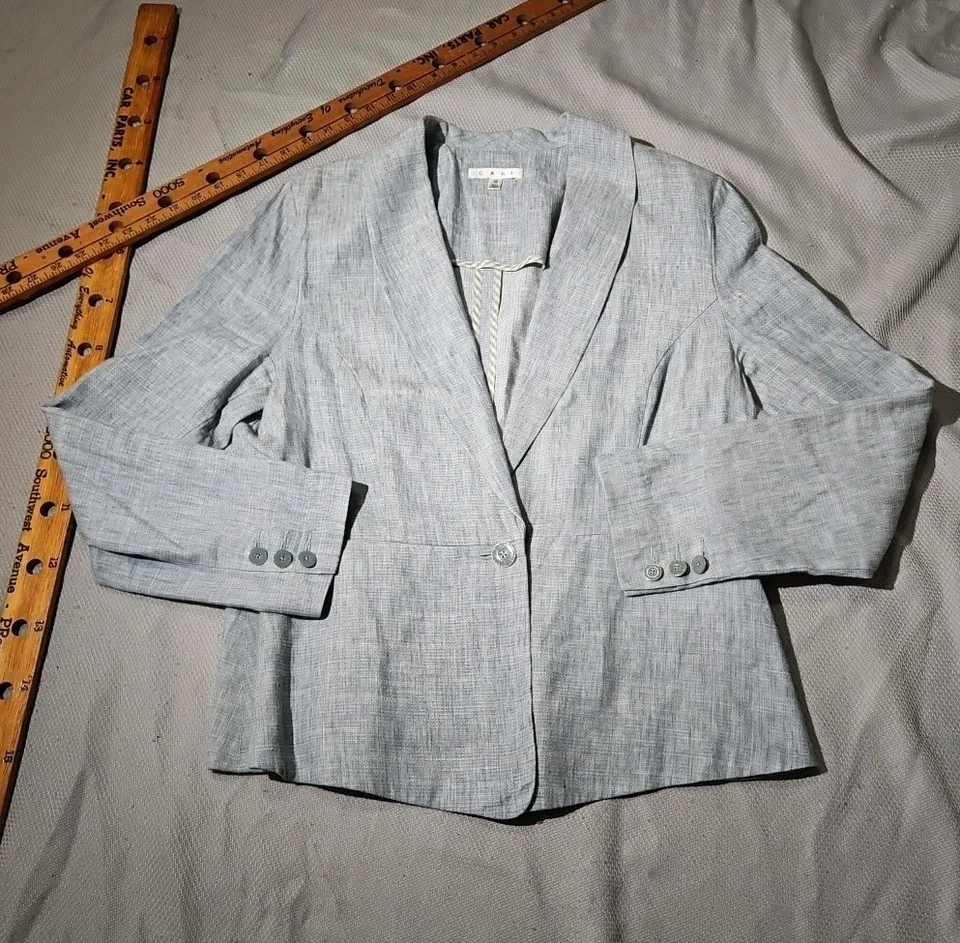 Chaqueta Cabi Mujer Talla 12 Azul Mezcla de Lino Blazer Abrigo Preppy Minimalista Lujo Foto 1 de 4