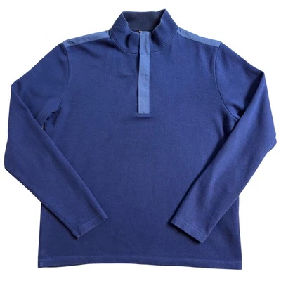 BOSS Hugo Boss Men Medium Blue 100% Cotton Quarter Zip Pullover Sweater Knit - Image 1 of 4